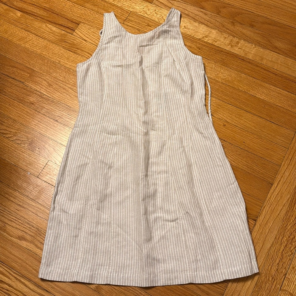 LOFT Beige Striped Midi Dress